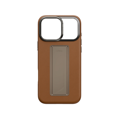 Case Uniq Hybrid Heldro Pro Robust protection, elegant leather, supports MagSafe , magnetically attaches for charging or use as a stand, with a comfortable grip and camera stand