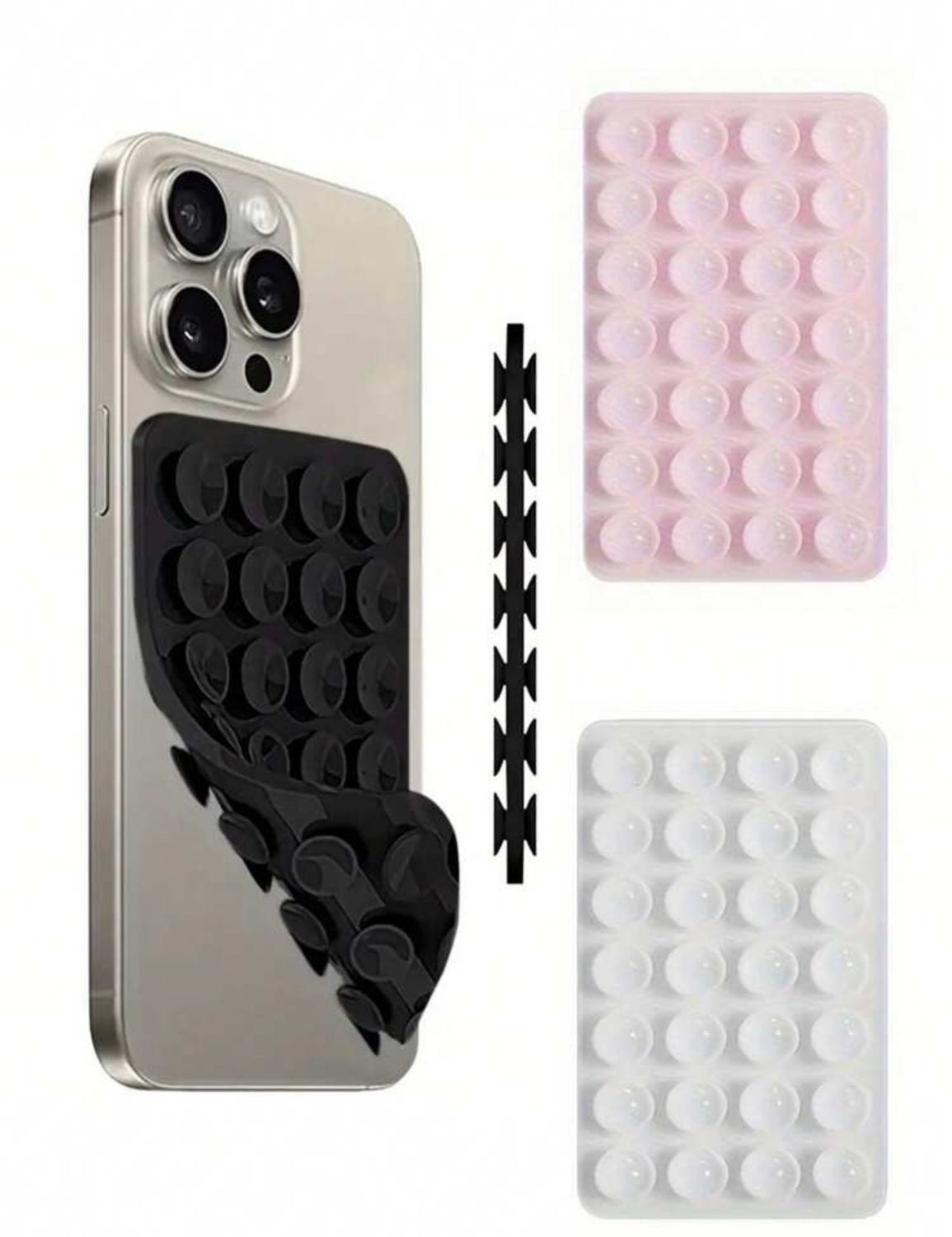 A double side bubbles phone holder that can be phone holder, by pressing the air. You can but your phone on a glass or a smooth place. It is an alternative to a stand. It is useful for clubs and mirrors.