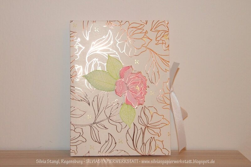 Minialbum aus Briefumschlägen - Weiss-Gold mit rosa Blüte