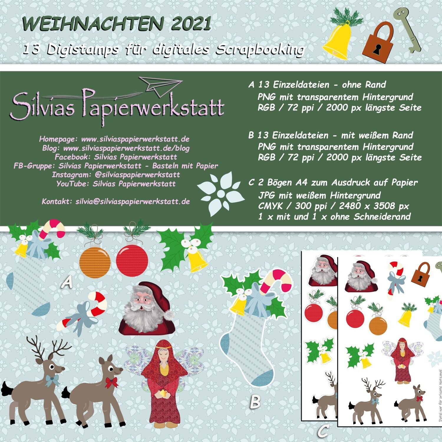 WEIHNACHTEN 2021 - Digistamps für digitales Scrapbooking