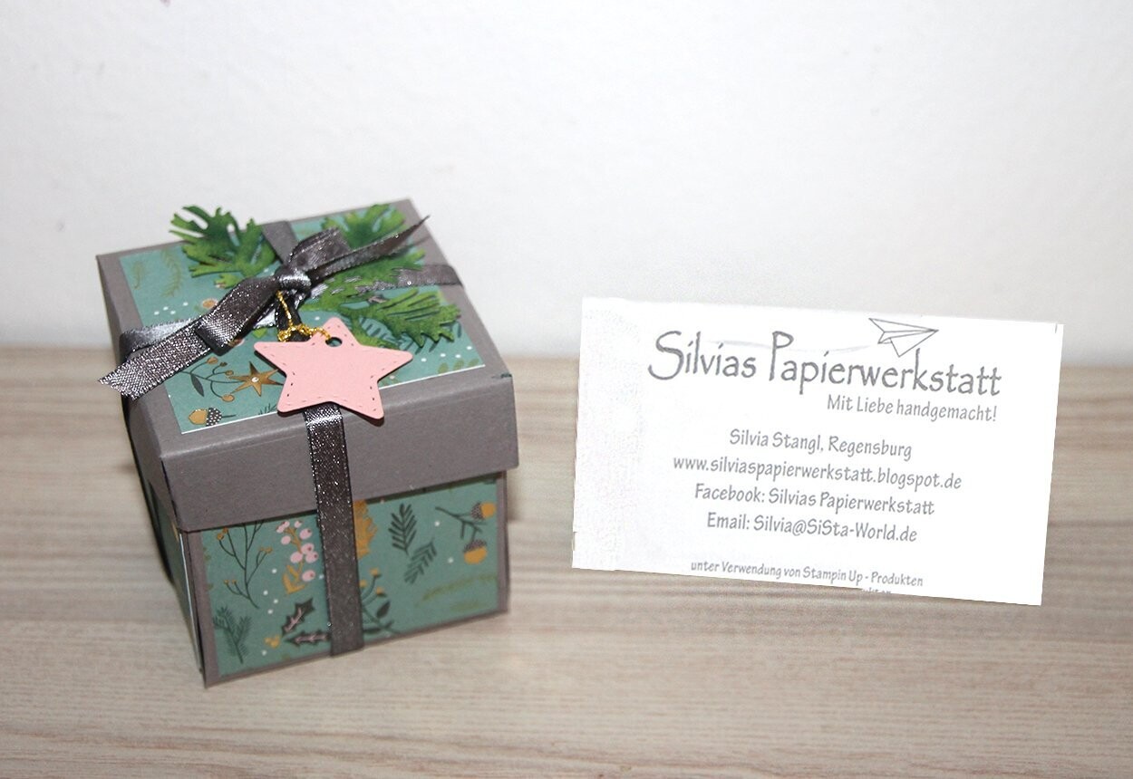 Weihnachtsverpackung - Quadratische Box mit Stern und Zweig