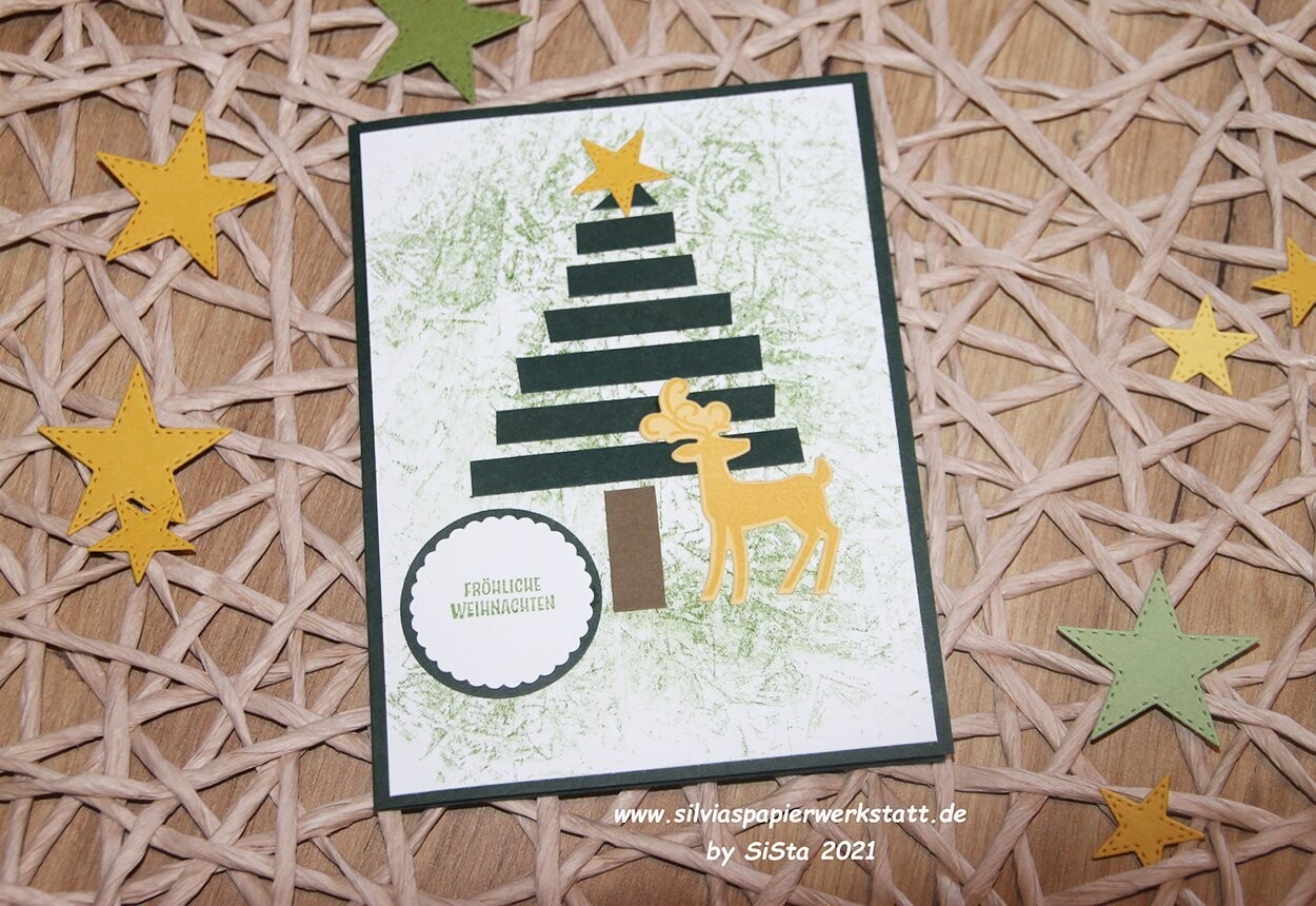 Weihnachtskarte - Weihnachtsbaum mit Hirsch