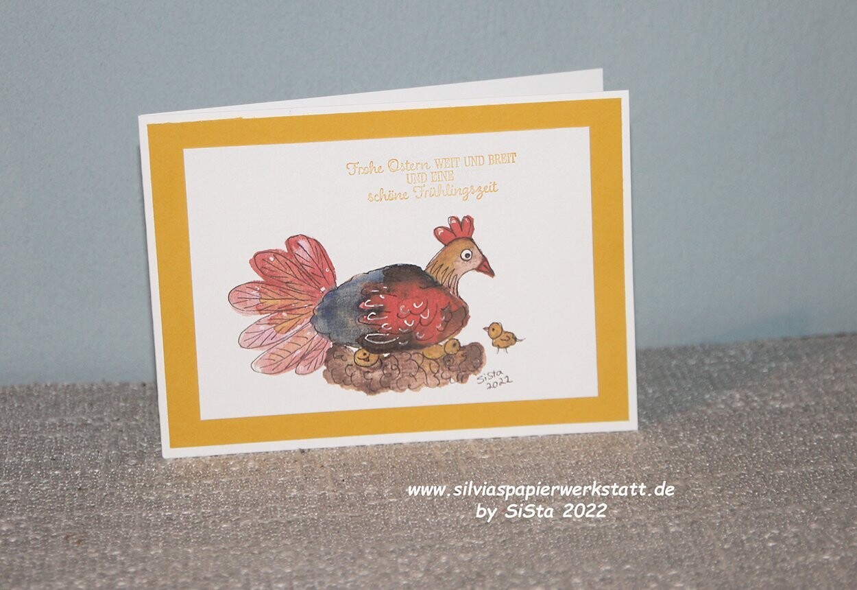 Aquarell - Henne mit Küken - Frohe Ostern
