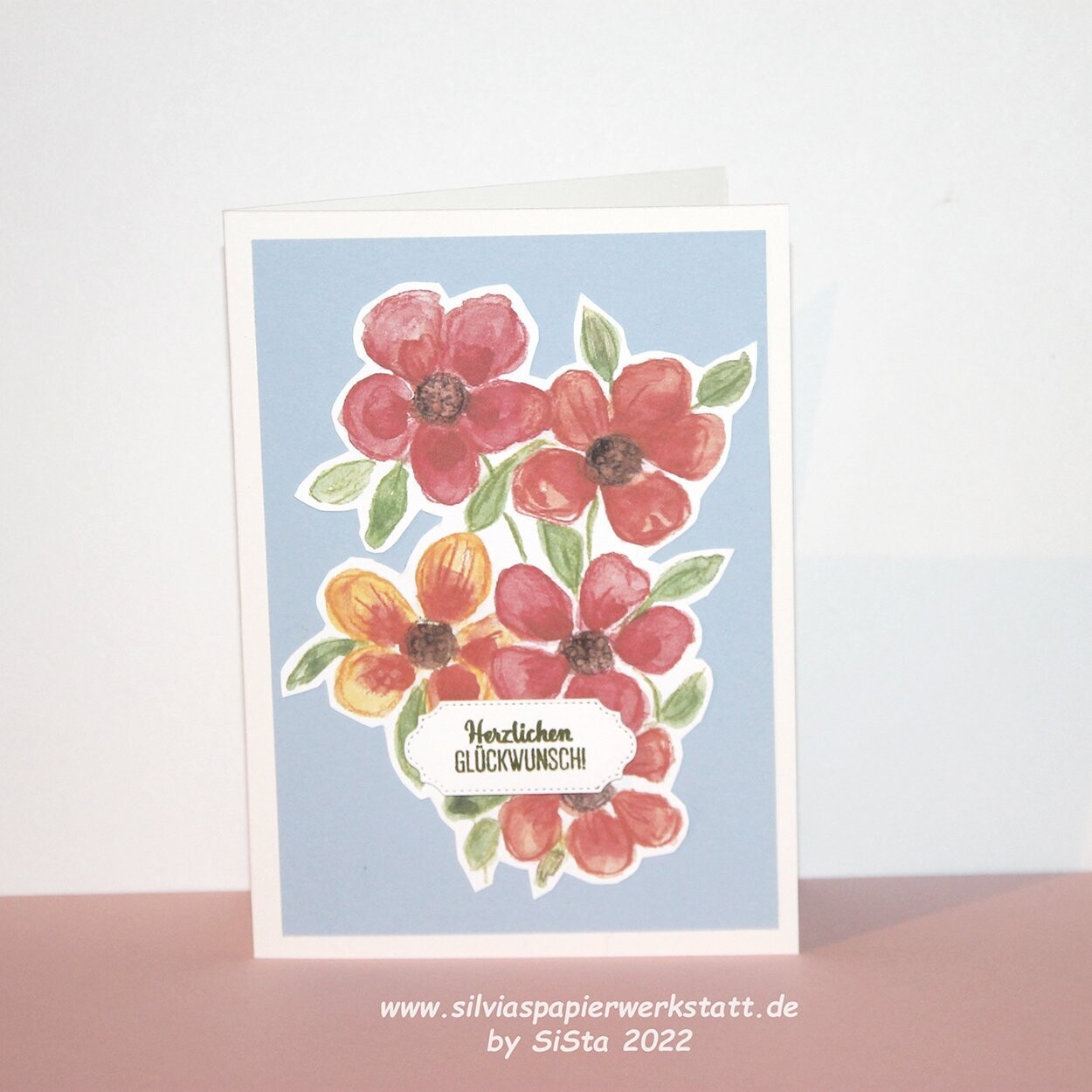 Herzlichen Glückwunsch  - Aquarell Blümchen