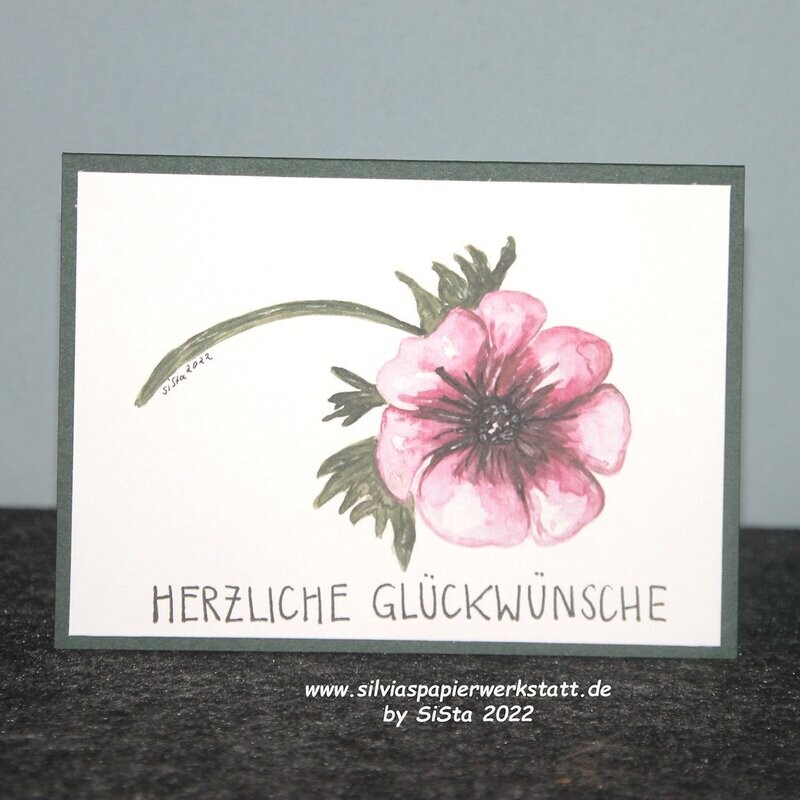 Herzliche Glückwünsche  - Aquarell-Anemone