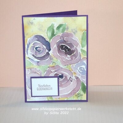 Herzlichen Glückwünsch - Aquarell Rosen