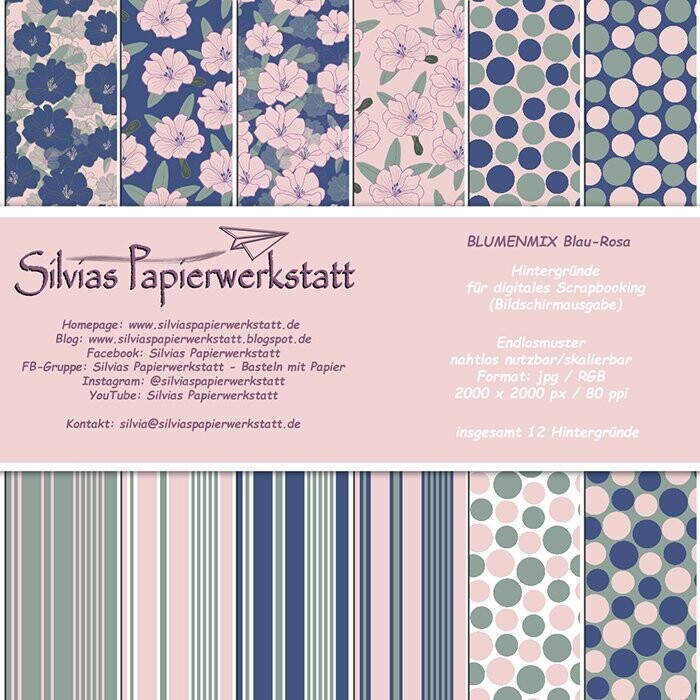 BLUMENMIX BLAU-ROSA - Endlosmuster für digitales Scrapbooking