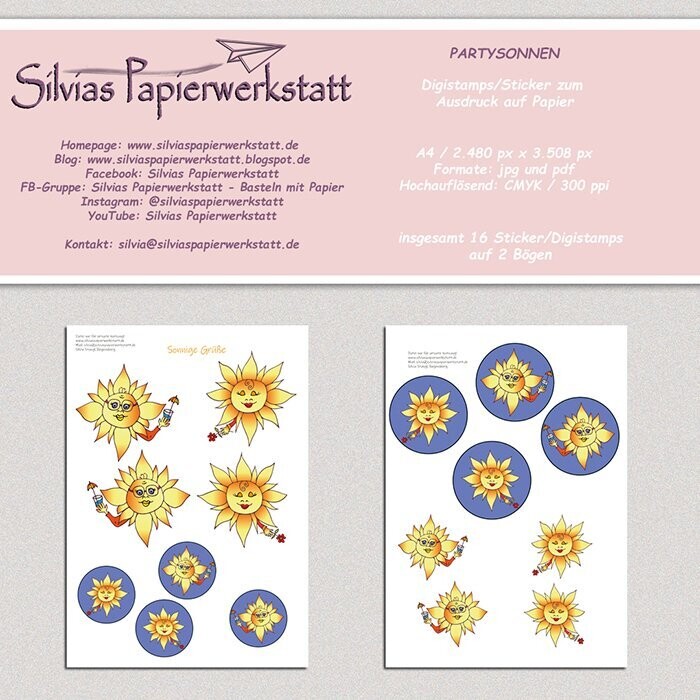 PARTYSONNEN - Digistamps/Sticker zum Ausdruck auf A4