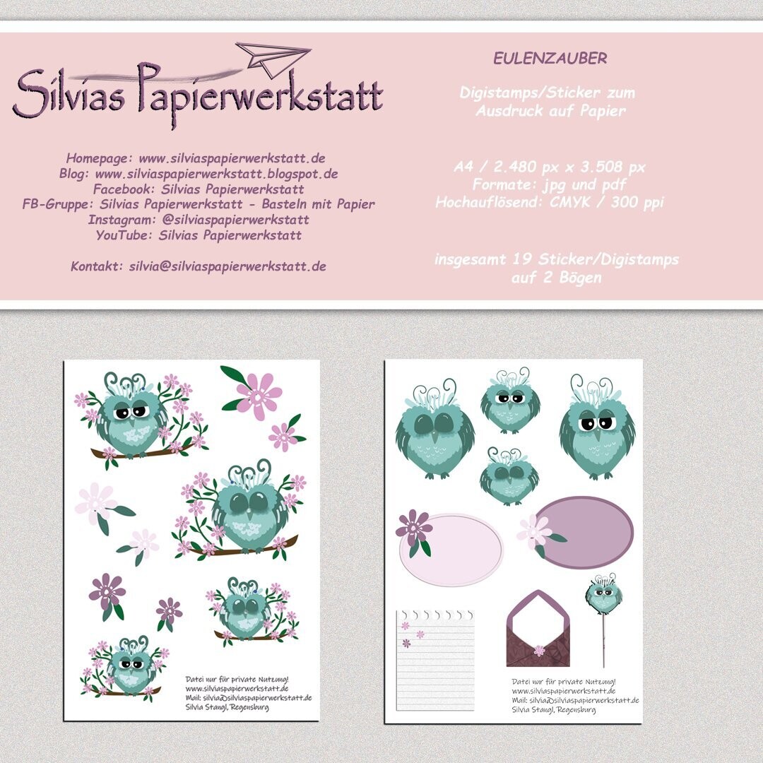 EULENZAUBER - Digistamps zum Ausdruck auf A4