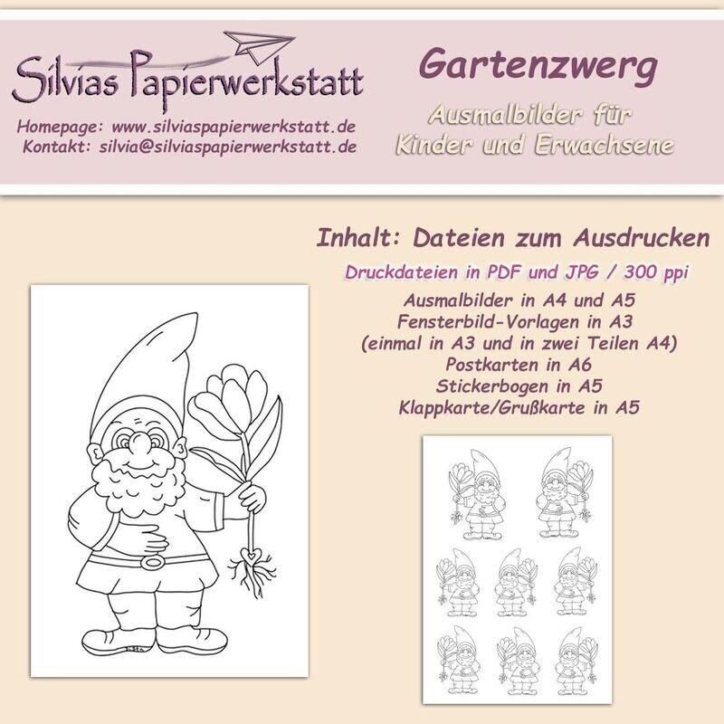 Set zum Colorieren: Gartenzwerg