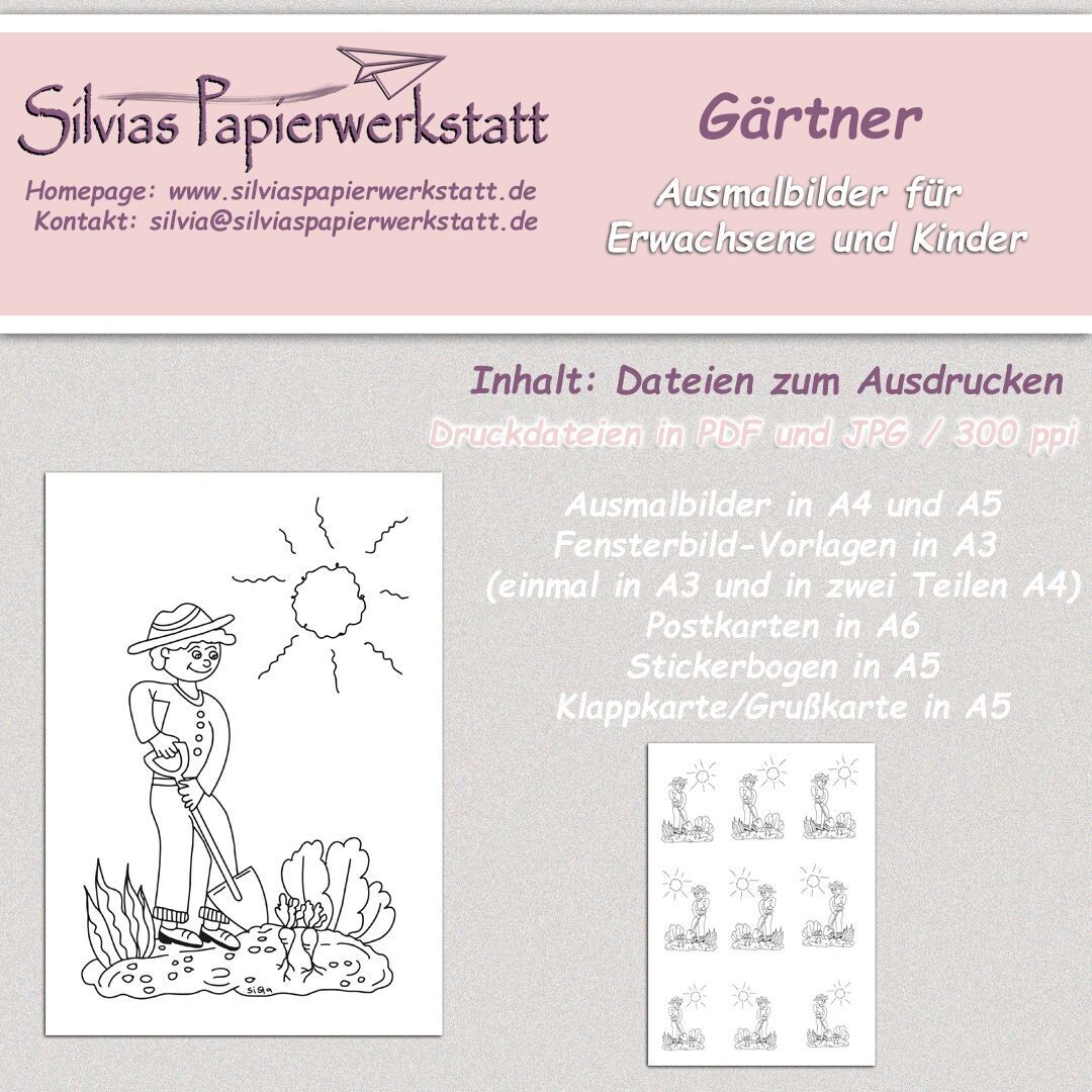 Set zum Colorieren: Gärtner