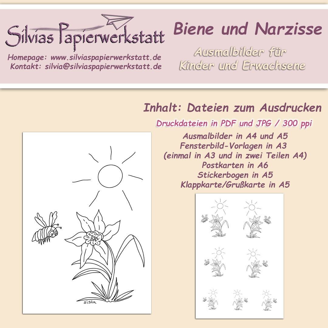 Set zum Colorieren: Narzisse und Biene