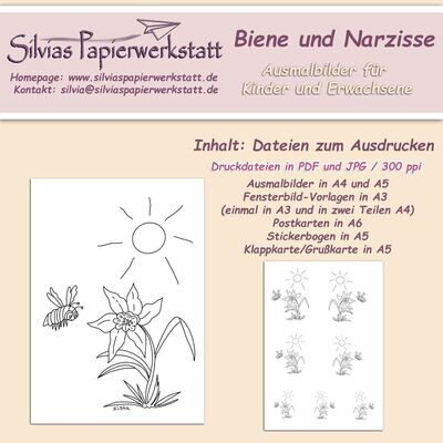 Set zum Colorieren: Narzisse und Biene