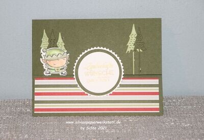 Weihnachtskarte mit Gutscheinfach - Wichtel im Wald