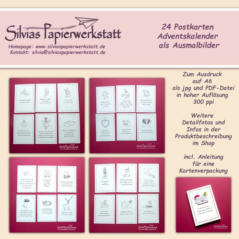 24 Postkarten - Adventskalender - zum Colorieren DOWNLOAD