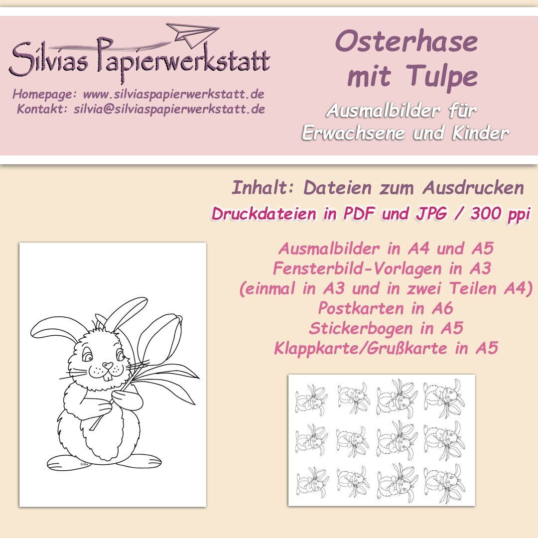 Set zum Colorieren: Osterhase mit Tulpe