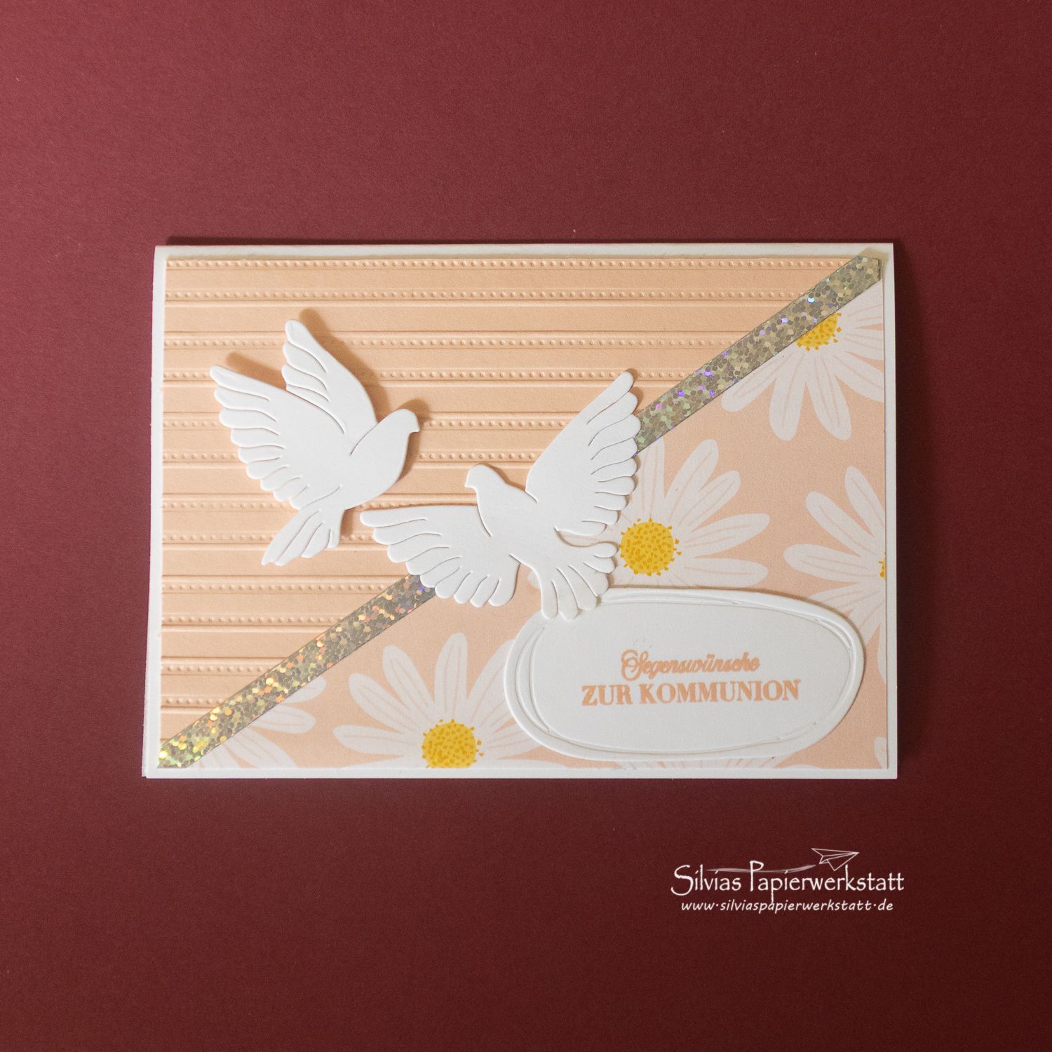 Segenswünsche zur Kommunion mit Tauben/ Rosa Segenswünsche zur Kommunion mit Tauben/ Rosa
