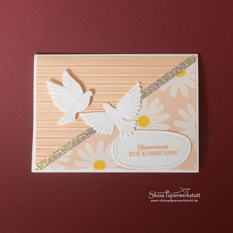 Segenswünsche zur Kommunion mit Tauben/ Rosa Segenswünsche zur Kommunion mit Tauben/ Rosa
