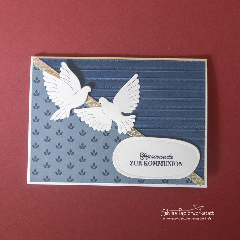 Segenswünsche zur Kommunion mit Tauben/ Marineblau Segenswünsche zur Kommunion mit Tauben/ Marineblau