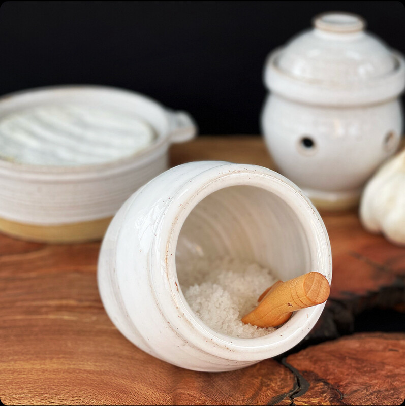 Speckled White Salt Pig &amp; Scoop