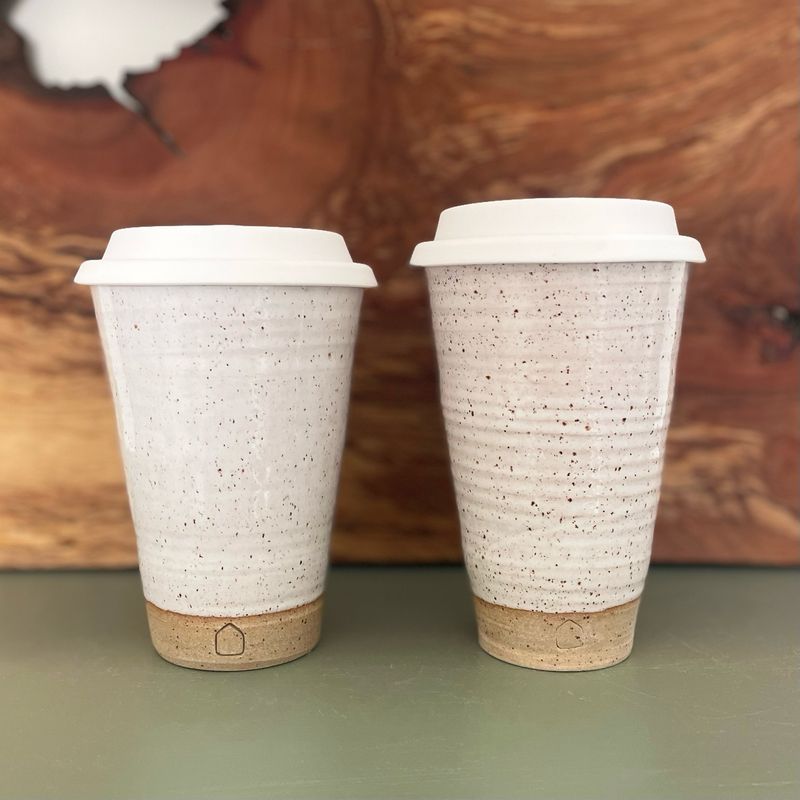 12oz Travel Cup in Speckled White