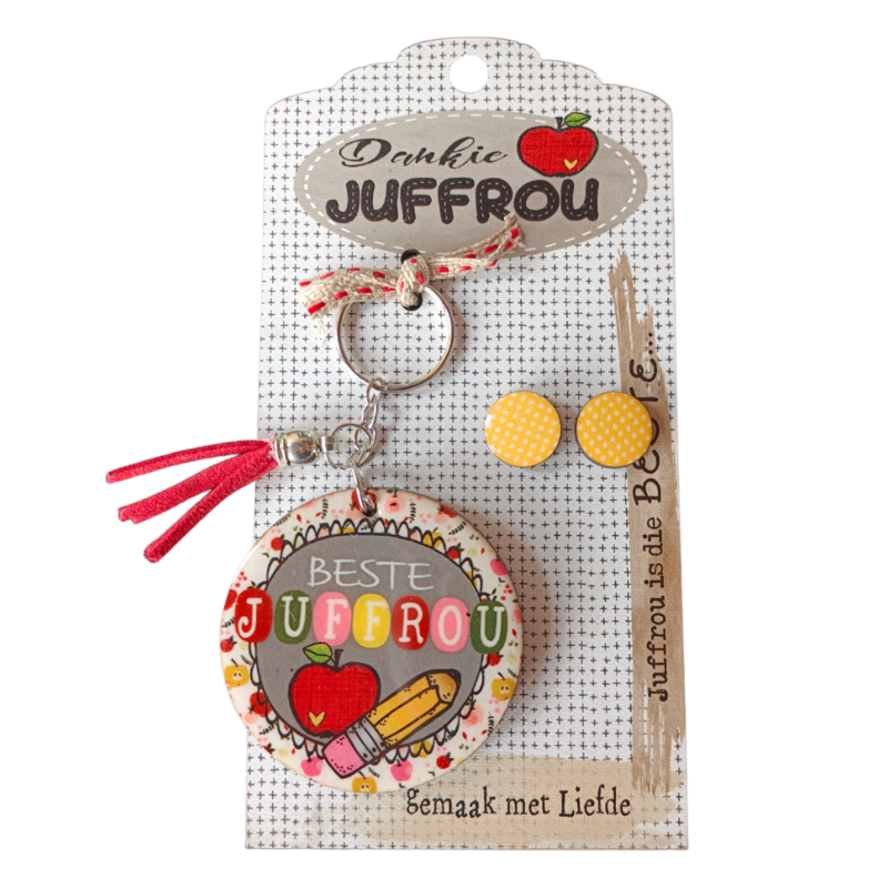 BESTE JUFFROU SLEUTELRING EN OORBELLE