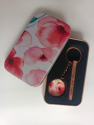 CORAL POPPIES COURAGE DEAR HEART METAL KEYRING IN A TIN