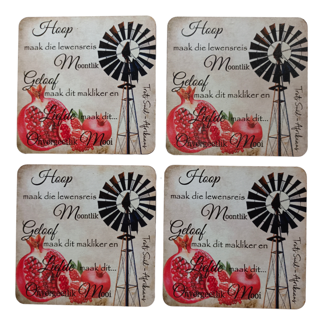 HOOP MAAK DIE LEWENSREIS MOONTLIK COASTERS (Set of 4)