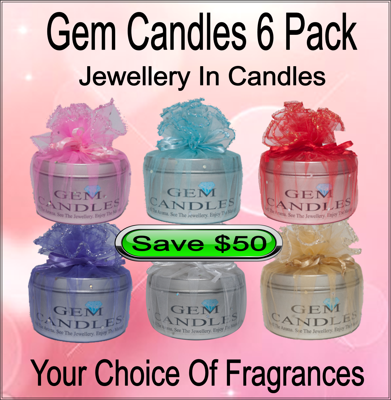 Gem Candles 6 Pack - Jewellery IN Candles