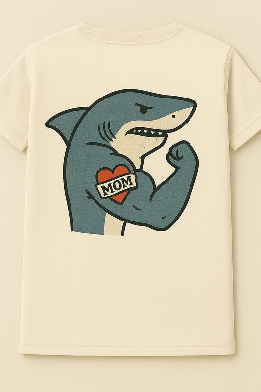 Women’s Razor Back Tank Top with image of a Shark W/Mom Tattoo