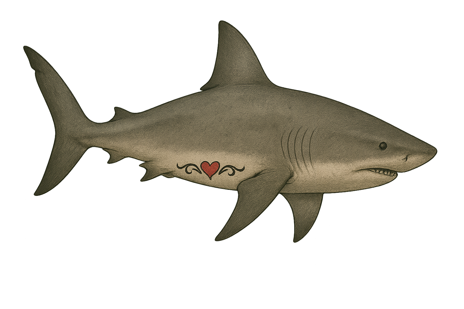 Women’s Razor Back Tank Top with an image of a Bullshark w/Tramp Stamp