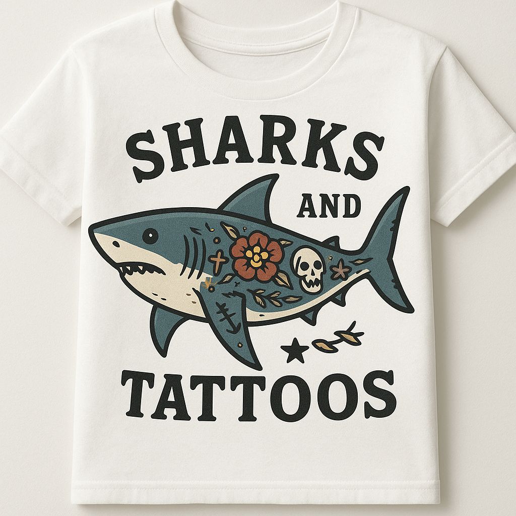 Beanie with image of Shark With Tattoo with The Wording “ Sharks With Tattoos”