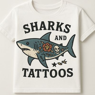 Beanie with image of Shark With Tattoo with The Wording “ Sharks With Tattoos”