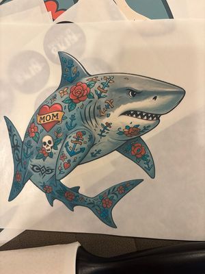 Men’s T-Shirt with image of Bullshark Fully Tattooed w/Mom