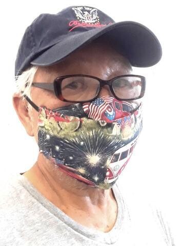 Adults and Kids Fitted 2-Ply Cotton Face Mask with Full Skull Braids in USA Patriotic Print
