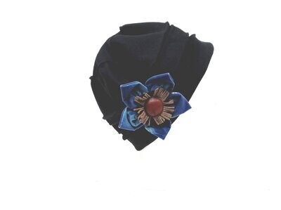 Hat Low Profile Black w/Blue Brooch