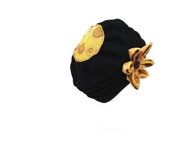 Hat Low Profile Black w/Yellow Brooch & Top Hat Low Profile Black w/Yellow Brooch & Top