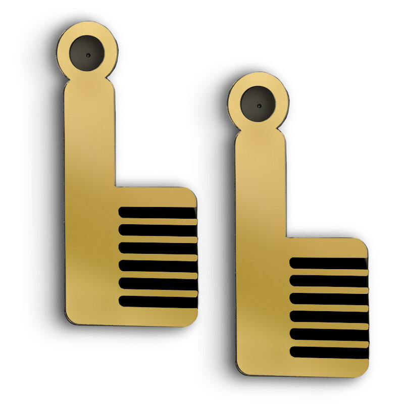 Hair Comb Earrings w/NFC Chip (Gold Mirror)