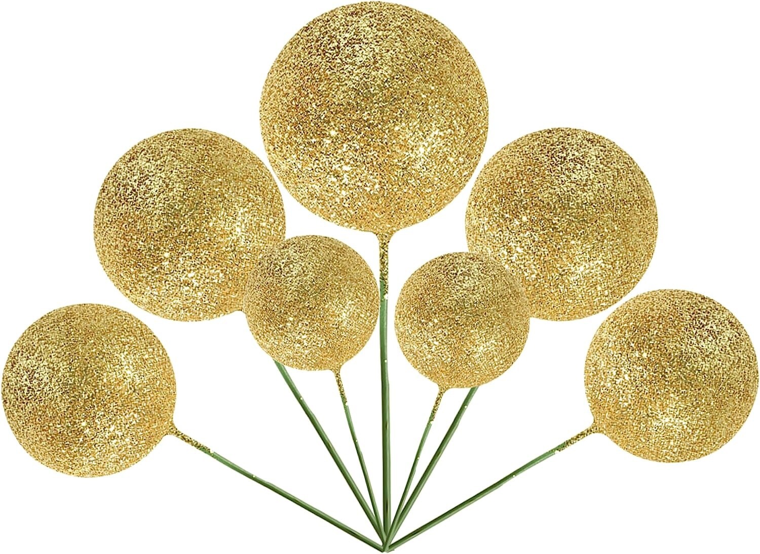Gold Glitter Ball Cake Topper set, 10
