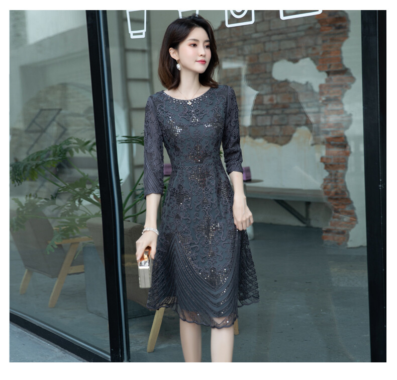 Soleil Beauty One Piece Evening Dress Long Sleeves Gray