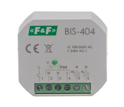 BIS-404 Bistabiles Relais 230V AC 2x 8A 2x NO (Sequentiell) BIS-404 Bistabiles Relais 230V AC 2x 8A 2x NO (Sequentiell)