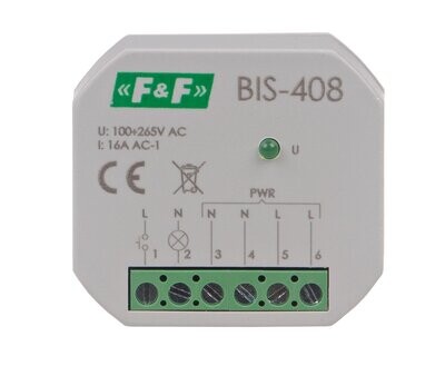 BIS-408 Bistabiles Relais 165V-265V AC / 16A / 1x NO / IP20 Funktion ON/OFF