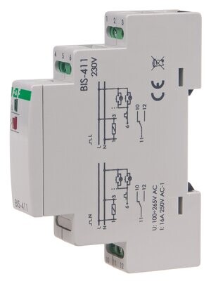 BIS-411 Bistabiles Relais 230V AC / 16A / 1x NO/NC / IP20 Funktion ON/OFF