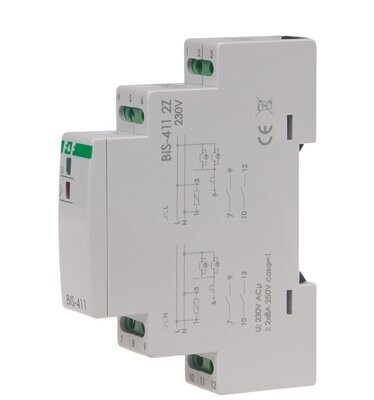 BIS-411 2Z Bistabiles Relais 230V AC / 2x 8A / 2x NO / IP20 Funktion ON/OFF