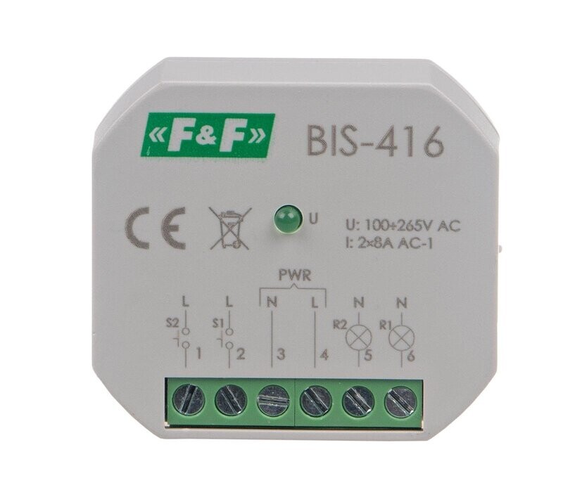 BIS-416 Bistabiles Relais 230V 8A 2x NO IP20 Funktion On/Off 2x Kanal BIS-416 Bistabiles Relais 230V 8A 2x NO IP20 Funktion On/Off 2x Kanal