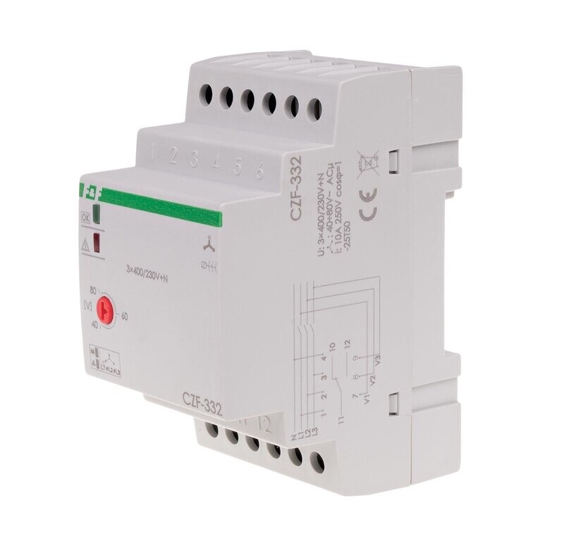 CZF-332 Phasenüberwachungsrelais 3 × 400 V + N 1x NO/NC CZF-332 Phasenüberwachungsrelais 3 × 400 V + N 1x NO/NC