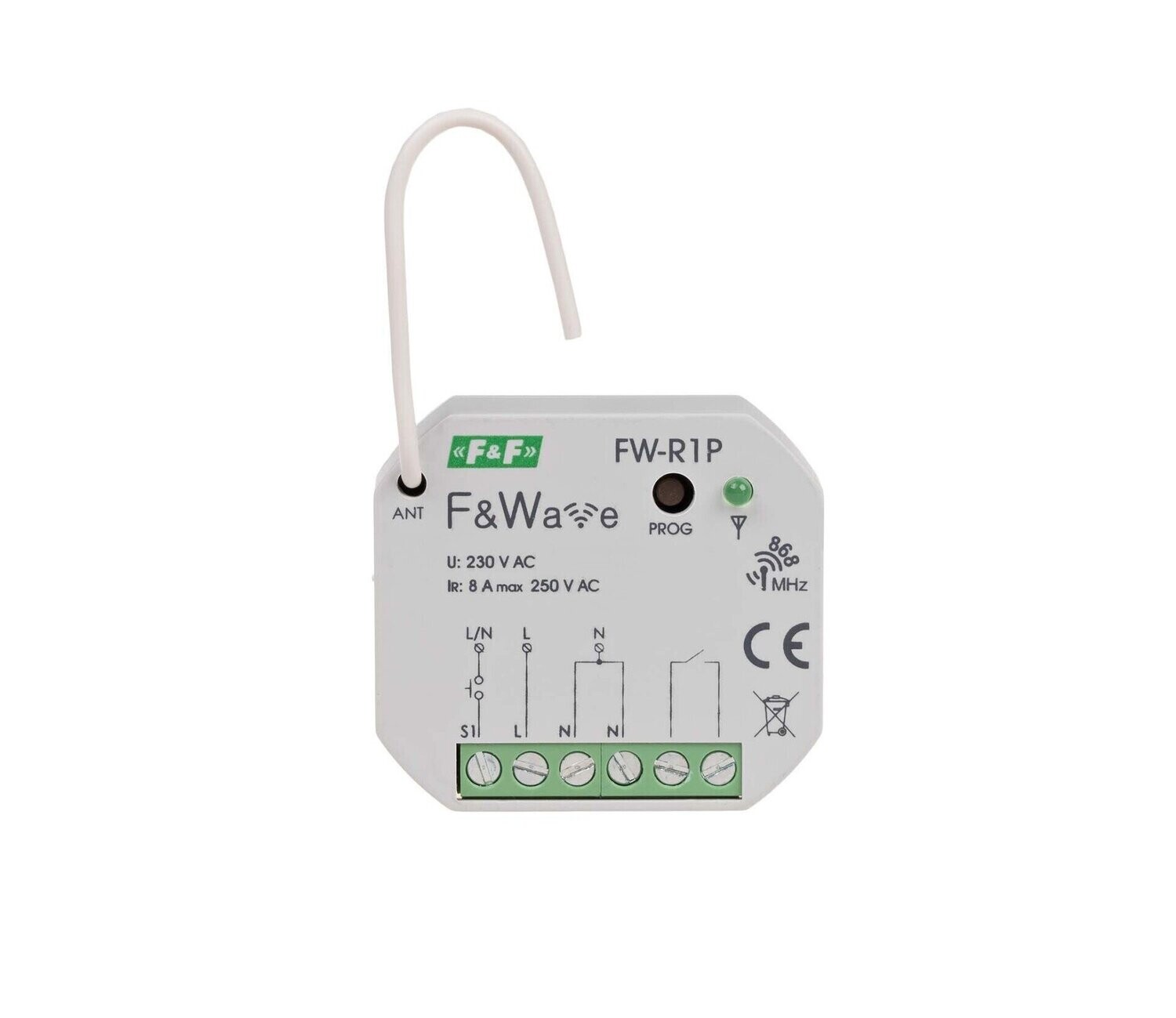 F&WAVE R1P Bistabiles Relais Funksteuerung 868 MHz 250V 8A IP20