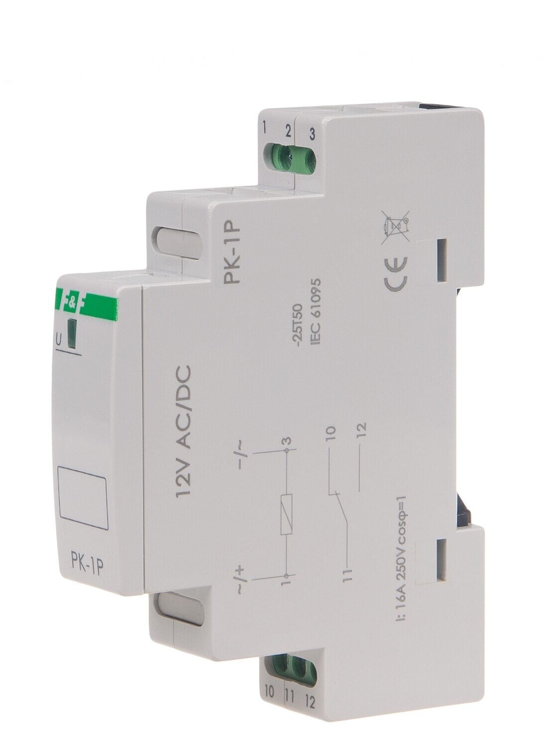 PK-1P Elektromagnetisches Relais 12V AC/DC 16A 1x NO/NC IP20