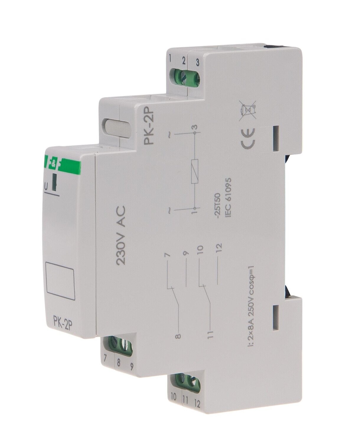PK-2P Elektromagnetische Relais 230V AC 2x 8A 2x NO/NC IP20