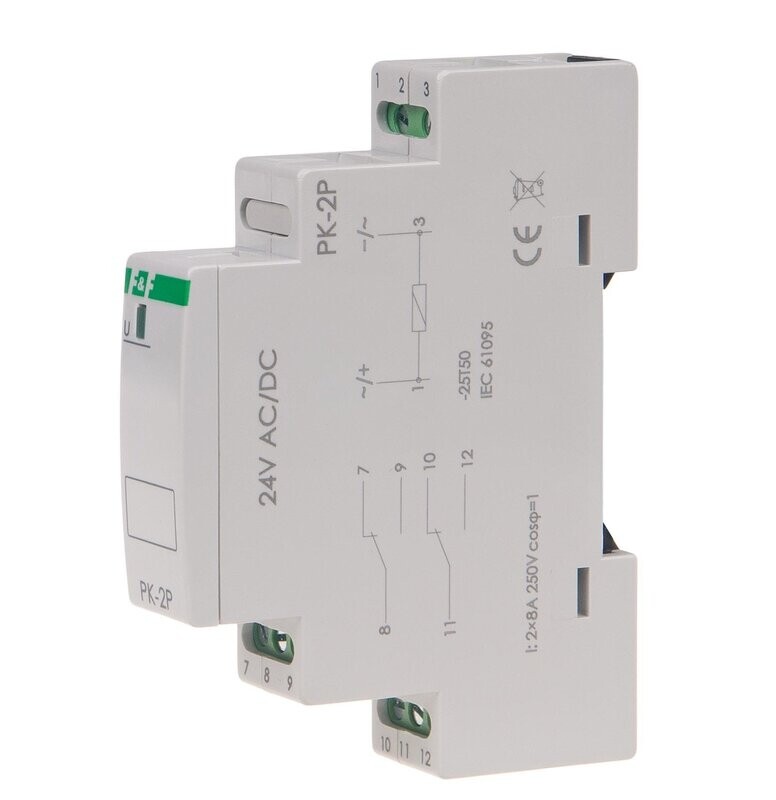 PK-2P Elektromagnetisches Relais 24V AC / DC 2x 8A 2x NO/NC IP20 PK-2P Elektromagnetisches Relais 24V AC / DC 2x 8A 2x NO/NC IP20